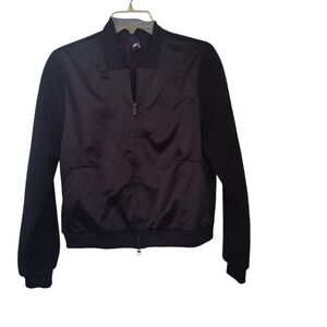 Adidas Black Satin And Fleece Bomber Jacket